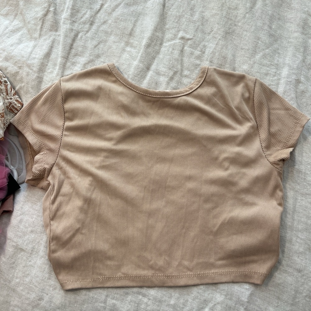 Eye Candy Tan Ribbed Crop Top